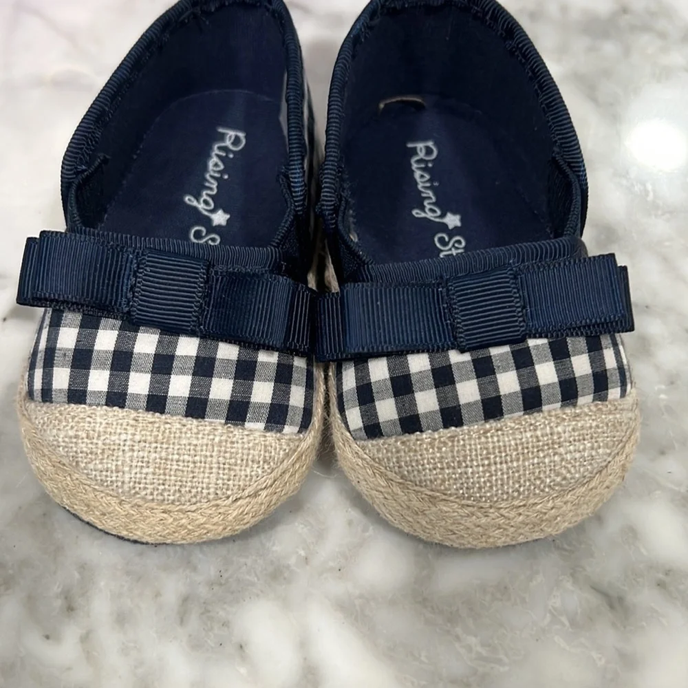 𝅺rising Star Baby Girl Espadrilles Navy Blue Gingham Bow 6-9 months - Picture 2 of 6